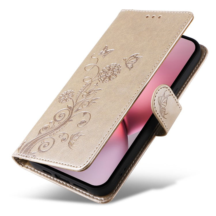 For vivo X200 Pro mini 5G Leather Case Butterfly Floral Imprint Wallet Stand Cover - Gold