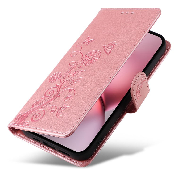 For vivo X200 Pro mini 5G Leather Case Butterfly Floral Imprint Wallet Stand Cover - Pink