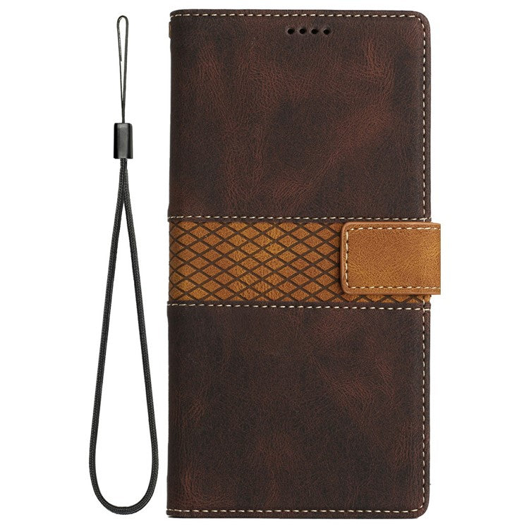 For Google Pixel 9 Pro / Pixel 9 Leather Case Grid Splicing Stand Wallet Phone Cover - Brown