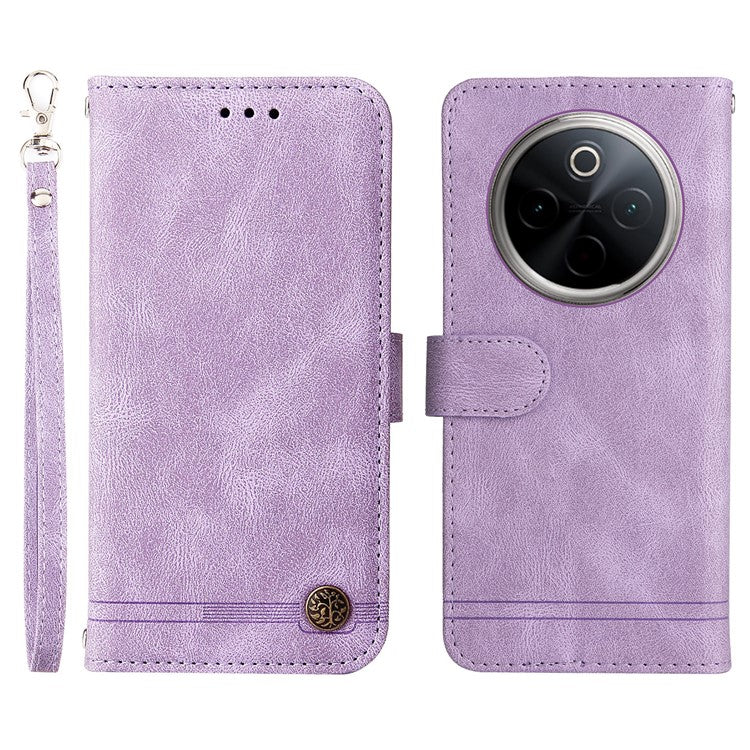 For vivo Y300 Pro 5G Wallet Case Skin Touch Leather Phone Cover Tree Pattern Hardware - Purple