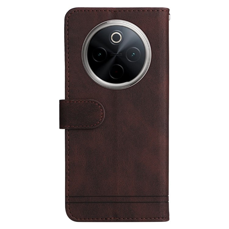 For vivo Y300 Pro 5G Wallet Case Skin Touch Leather Phone Cover Tree Pattern Hardware - Brown