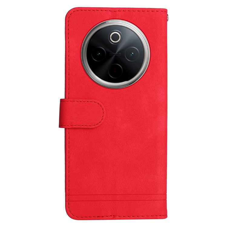 For vivo Y300 Pro 5G Wallet Case Skin Touch Leather Phone Cover Tree Pattern Hardware - Red