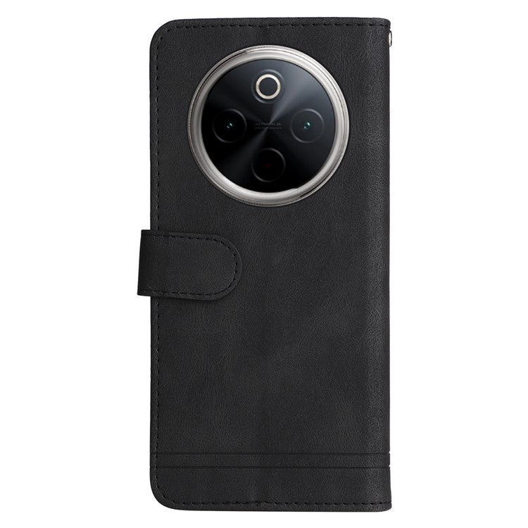 For vivo Y300 Pro 5G Wallet Case Skin Touch Leather Phone Cover Tree Pattern Hardware - Black