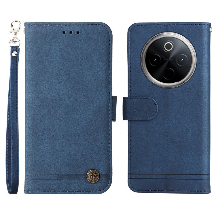 For vivo Y300 Pro 5G Wallet Case Skin Touch Leather Phone Cover Tree Pattern Hardware - Blue