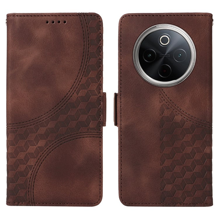 For vivo Y300 Pro 5G Case PU Leather Phone Cover Rhombus Starry Imprinted - Brown