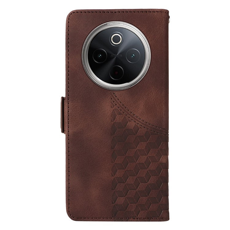 For vivo Y300 Pro 5G Case PU Leather Phone Cover Rhombus Starry Imprinted - Brown