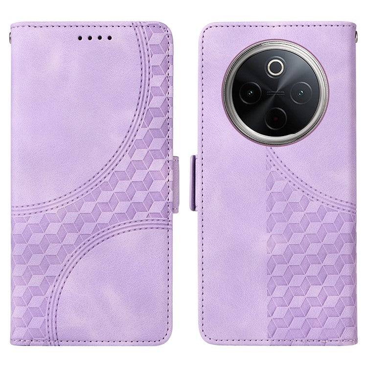 For vivo Y300 Pro 5G Case PU Leather Phone Cover Rhombus Starry Imprinted - Purple