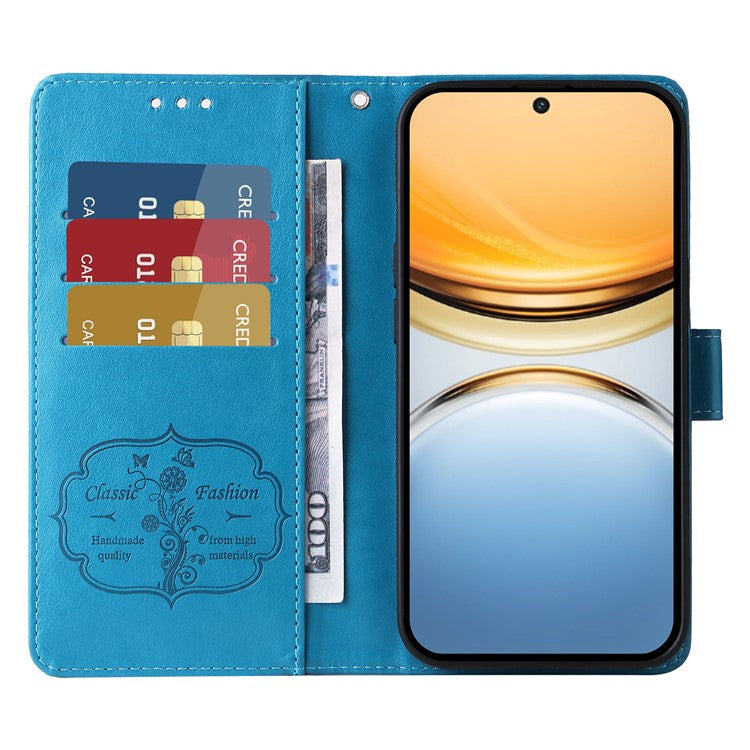 For vivo Y300 Pro 5G Leather Case Butterfly Floral Imprint Wallet Stand Cover - Blue