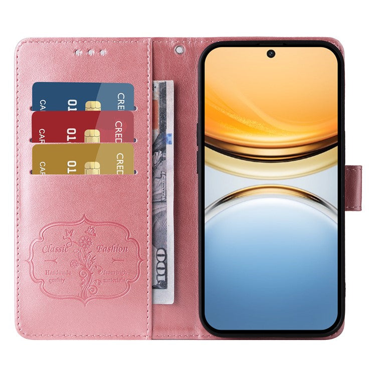 For vivo Y300 Pro 5G Leather Case Butterfly Floral Imprint Wallet Stand Cover - Pink