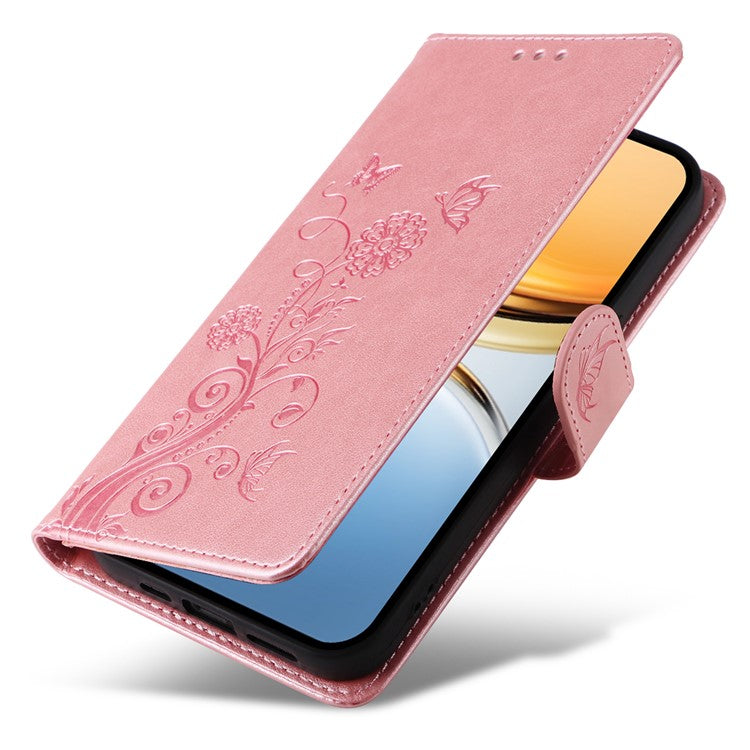 For vivo Y300 Pro 5G Leather Case Butterfly Floral Imprint Wallet Stand Cover - Pink