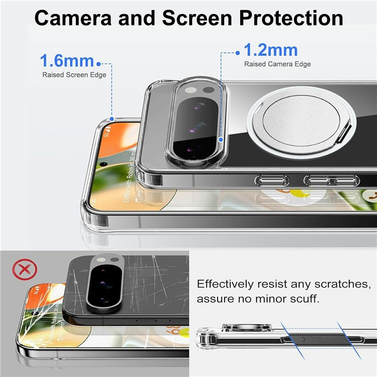 For Google Pixel 9 Pro / Pixel 9 Magnetic Case Rotary Kickstand TPU PC Clear Phone Back Cover