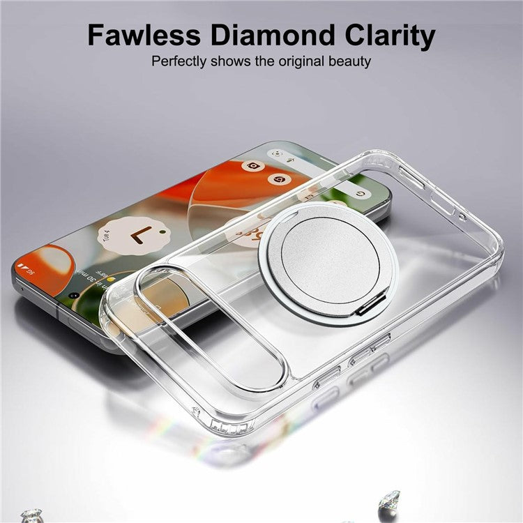 For Google Pixel 9 Pro / Pixel 9 Magnetic Case Rotary Kickstand TPU PC Clear Phone Back Cover