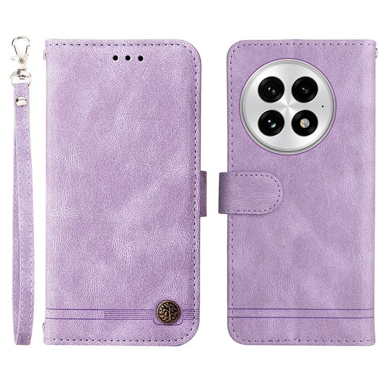 For OnePlus 13 Wallet Case Skin Touch Leather Phone Cover Tree Pattern Hardware - Purple