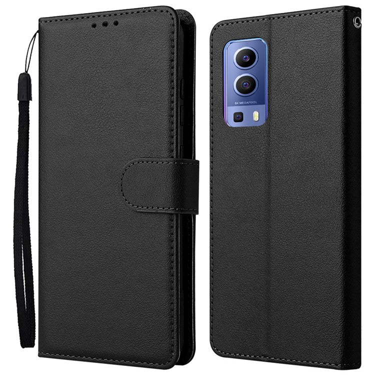 Wallet Phone Case for vivo Y75s 5G / T1x 5G / Y72 5G / iQOO Z3 / Y53s 4G / Y53s / Y52 5G PU Leather Cover - Black