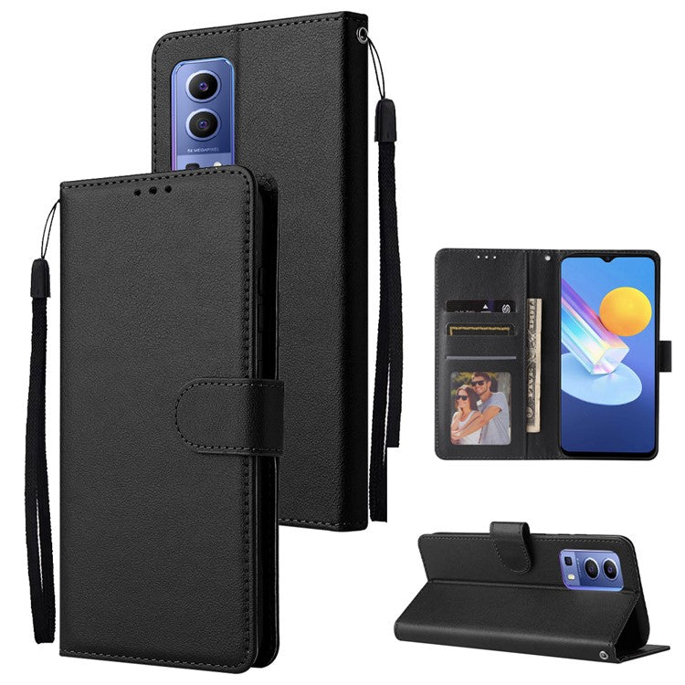 Wallet Phone Case for vivo Y75s 5G / T1x 5G / Y72 5G / iQOO Z3 / Y53s 4G / Y53s / Y52 5G PU Leather Cover - Black