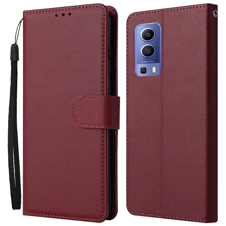 Wallet Phone Case for vivo Y75s 5G / T1x 5G / Y72 5G / iQOO Z3 / Y53s 4G / Y53s / Y52 5G PU Leather Cover - Wine Red