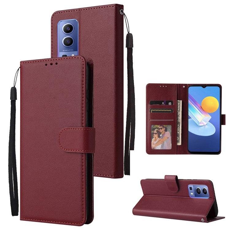 Wallet Phone Case for vivo Y75s 5G / T1x 5G / Y72 5G / iQOO Z3 / Y53s 4G / Y53s / Y52 5G PU Leather Cover - Wine Red