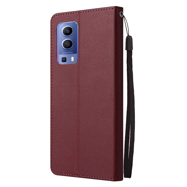 Wallet Phone Case for vivo Y75s 5G / T1x 5G / Y72 5G / iQOO Z3 / Y53s 4G / Y53s / Y52 5G PU Leather Cover - Wine Red