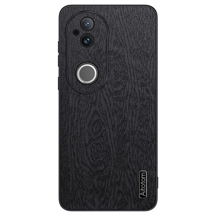 For vivo S20 5G Case Wood Texture PU Leather Coated PC TPU Phone Cover - Black