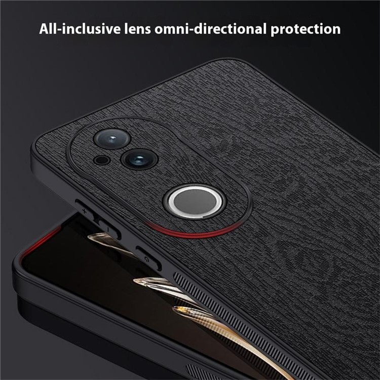 For vivo S20 5G Case Wood Texture PU Leather Coated PC TPU Phone Cover - Black