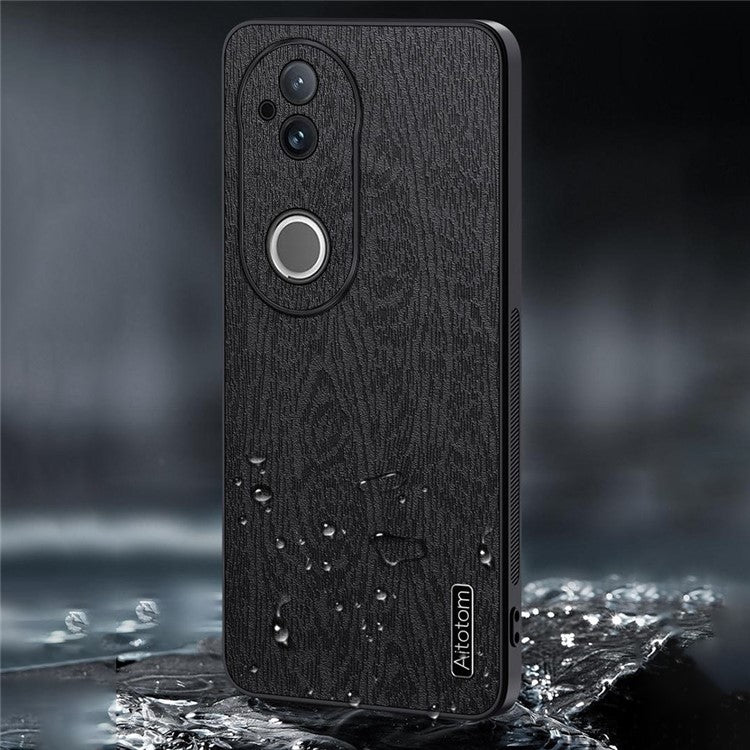 For vivo S20 5G Case Wood Texture PU Leather Coated PC TPU Phone Cover - Black