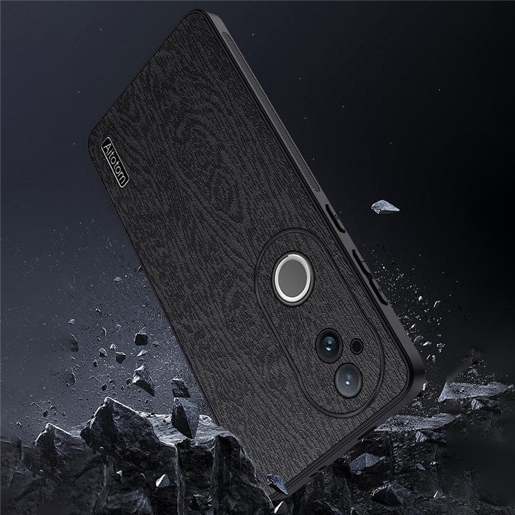 For vivo S20 5G Case Wood Texture PU Leather Coated PC TPU Phone Cover - Black