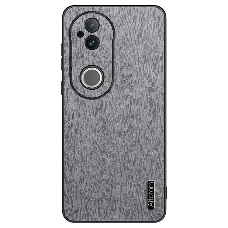 For vivo S20 5G Case Wood Texture PU Leather Coated PC TPU Phone Cover - Grey