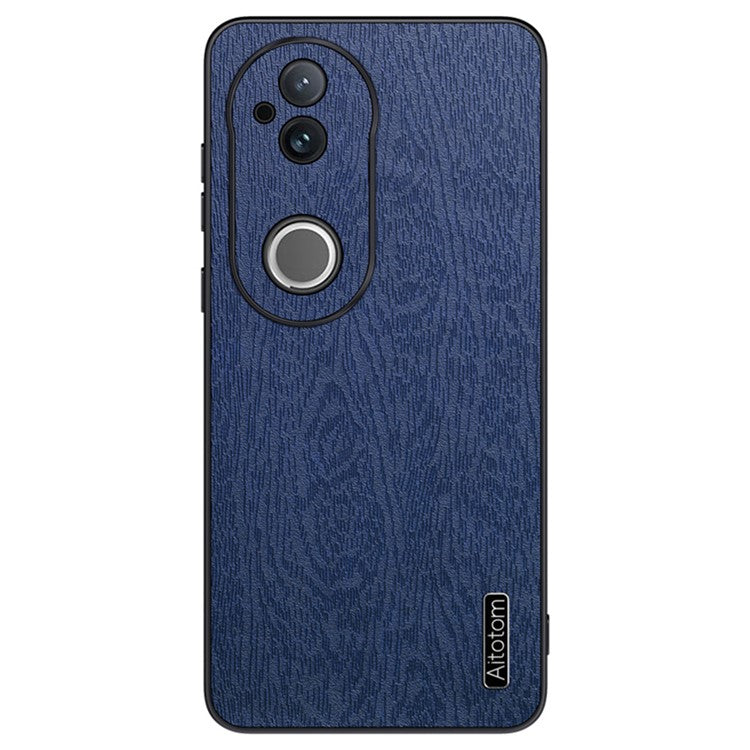 For vivo S20 5G Case Wood Texture PU Leather Coated PC TPU Phone Cover - Blue