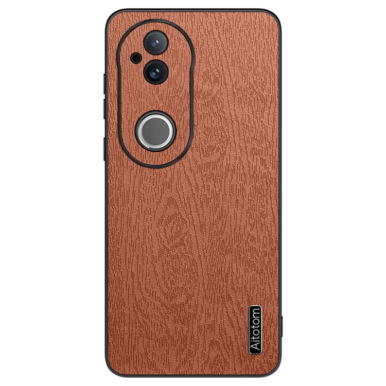 For vivo S20 5G Case Wood Texture PU Leather Coated PC TPU Phone Cover - Brown