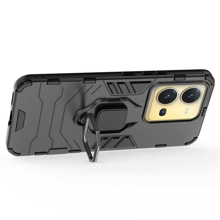 For vivo V25 5G Phone Protective Cover Finger Ring Kickstand Anti-Slip Hard PC Soft TPU Shockproof Phone Case - Black