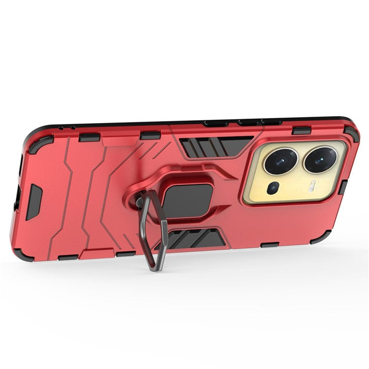 For vivo V25 5G Phone Protective Cover Finger Ring Kickstand Anti-Slip Hard PC Soft TPU Shockproof Phone Case - Red