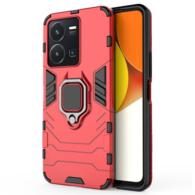 For vivo Y35 4G (2022) Phone Case Ring Holder Kickstand Hybrid Hard PC Soft TPU Shockproof Protective Cover - Red