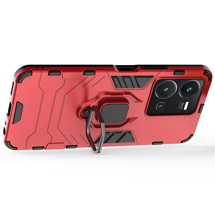 For vivo Y35 4G (2022) Phone Case Ring Holder Kickstand Hybrid Hard PC Soft TPU Shockproof Protective Cover - Red