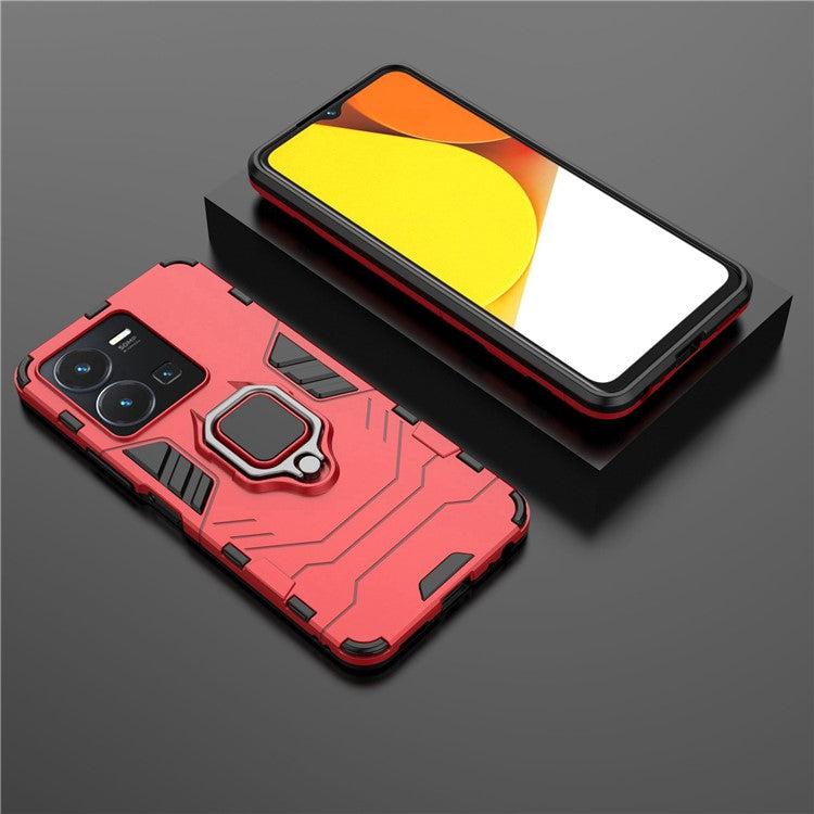 For vivo Y35 4G (2022) Phone Case Ring Holder Kickstand Hybrid Hard PC Soft TPU Shockproof Protective Cover - Red