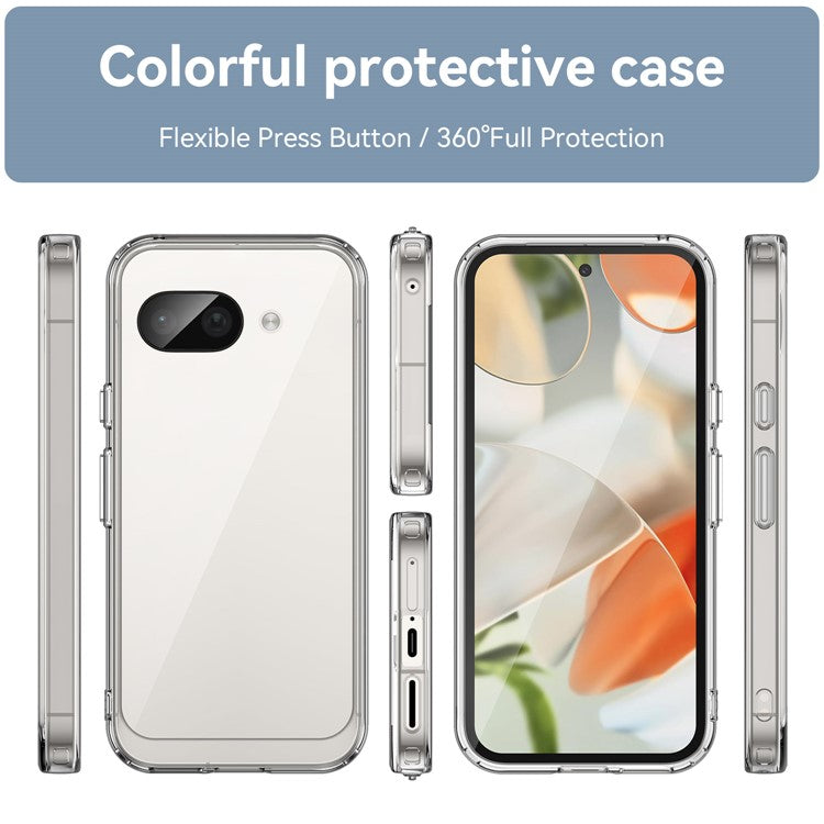 WANLONFENG MF Series for Google Pixel 9a Case TPU+Acrylic Clear Phone Cover with Tempered Glass Film