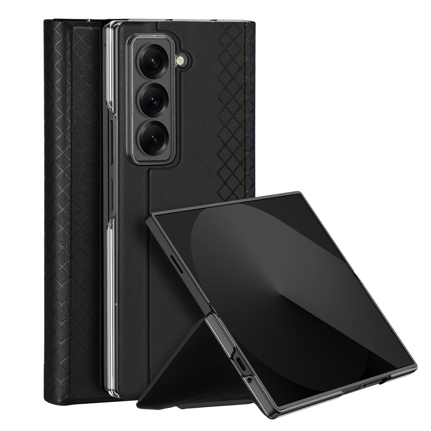 For Samsung Galaxy Z Fold Special Case DUX DUCIS Bril Series Leather+PC Stand Phone Cover - Black