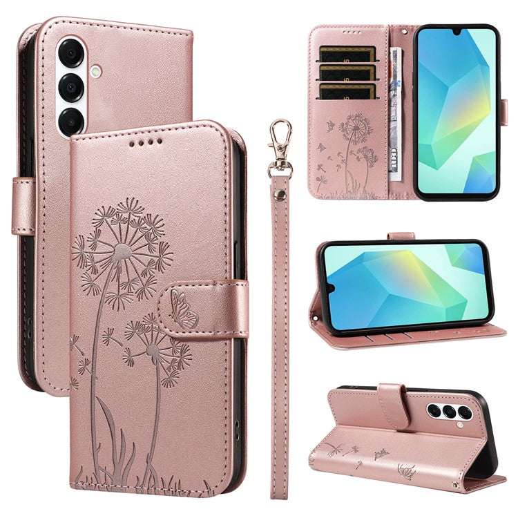 For Samsung Galaxy A26 5G / A16 5G / A16 4G Leather Case Wallet Phone Cover Dandelion Imprint - Rose Gold