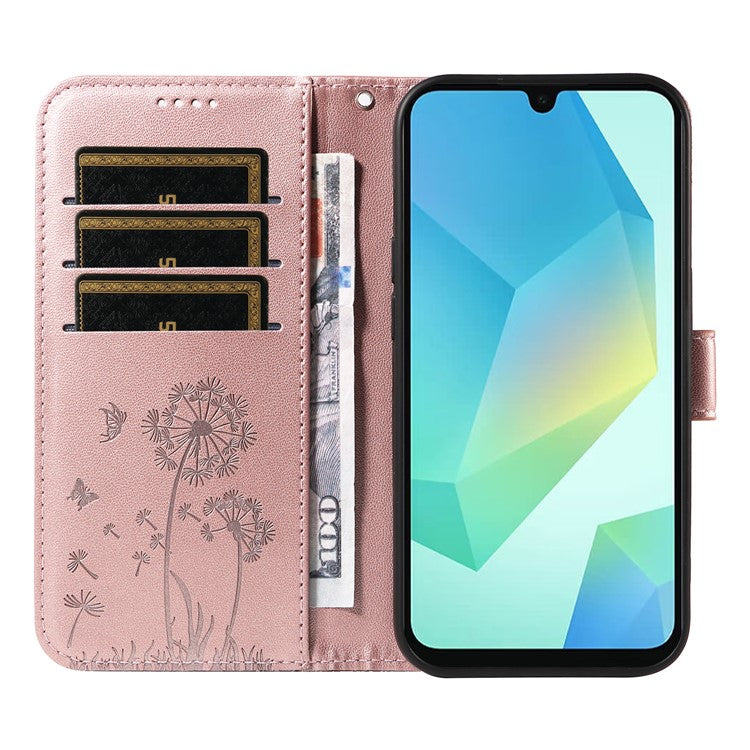 For Samsung Galaxy A26 5G / A16 5G / A16 4G Leather Case Wallet Phone Cover Dandelion Imprint - Rose Gold