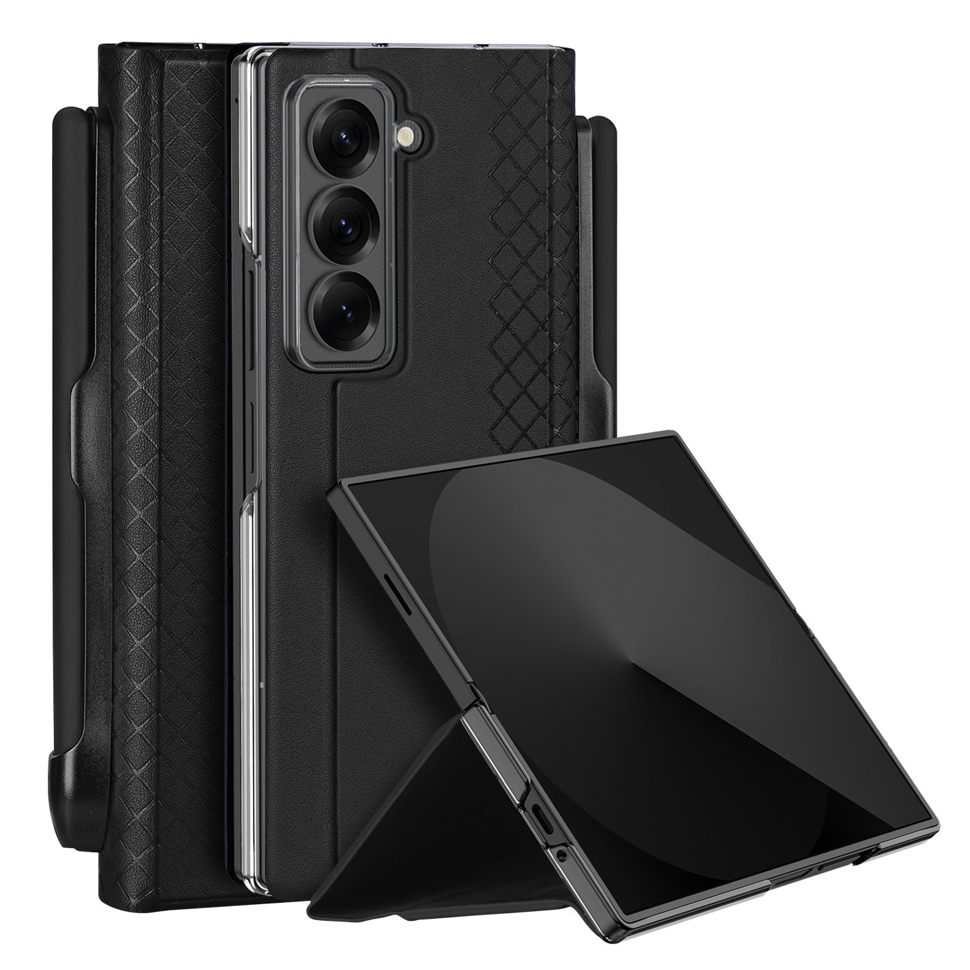 For Samsung Galaxy Z Fold Special Case DUX DUCIS Bril Series Leather Stand Phone Cover with Pen Holder - Black