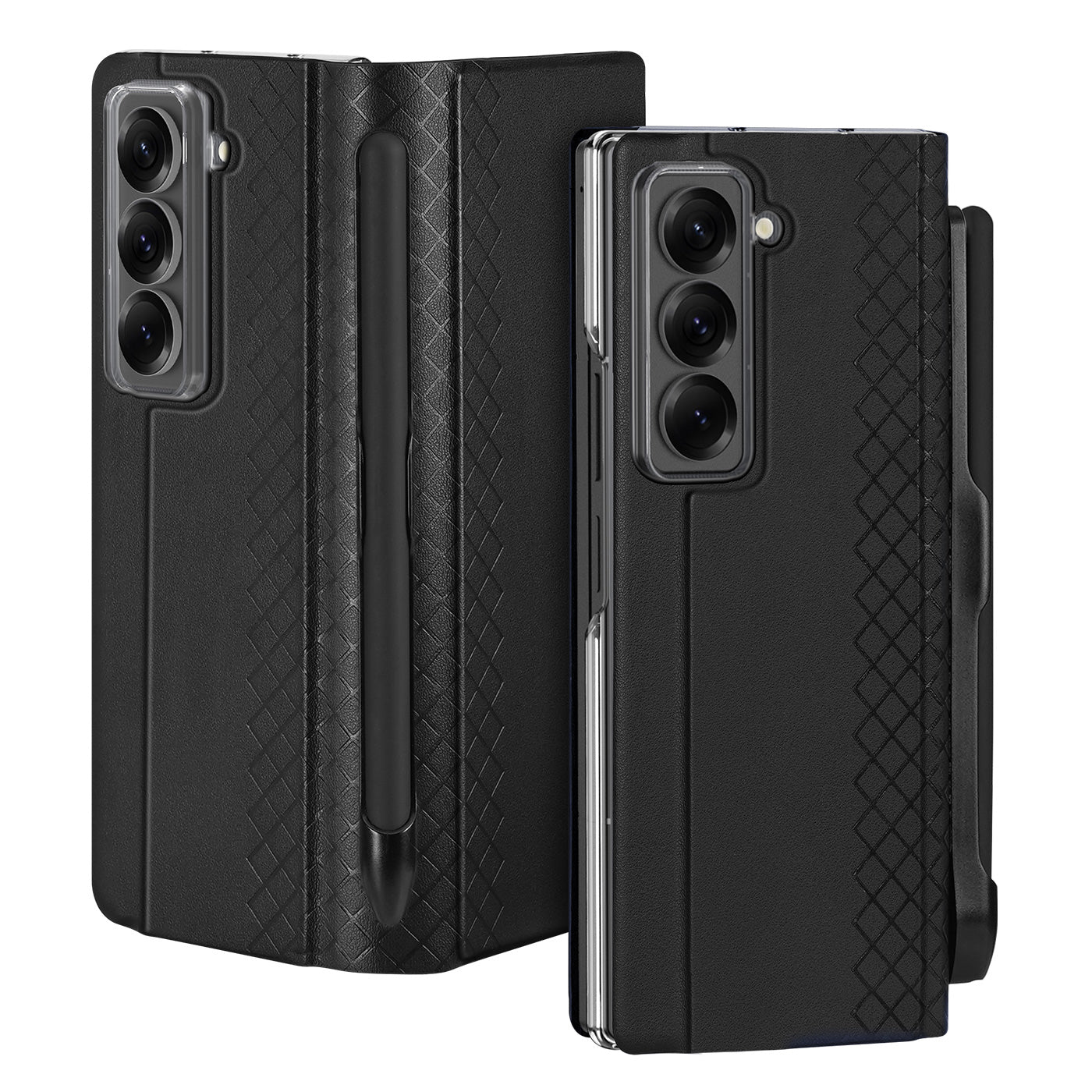 For Samsung Galaxy Z Fold Special Case DUX DUCIS Bril Series Leather Stand Phone Cover with Pen Holder - Black