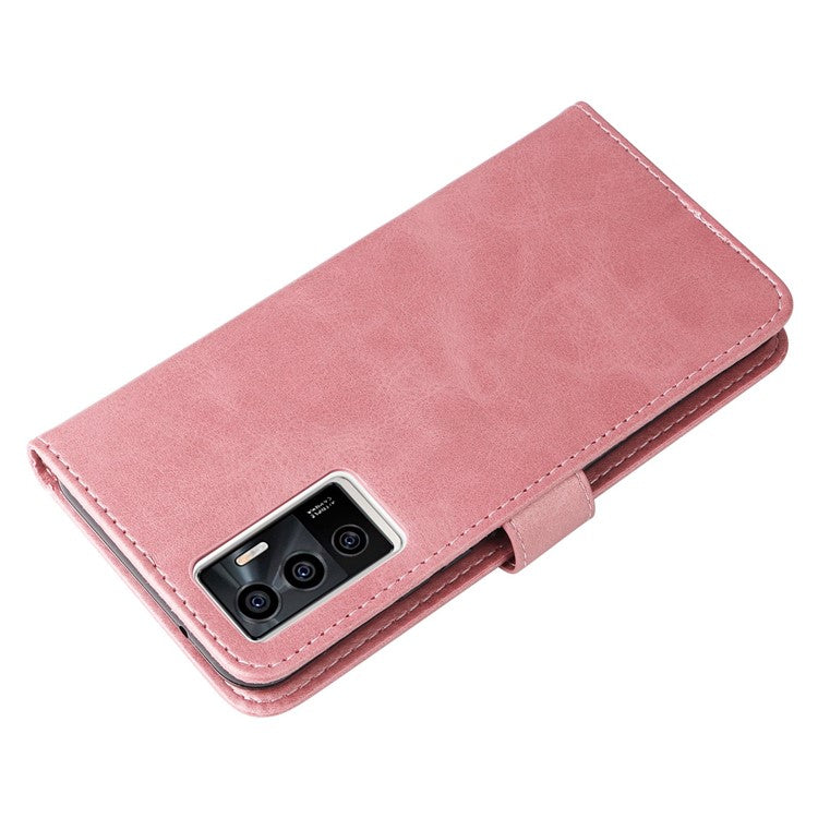 For vivo Y75 4G / vivo V23e 5G / 4G Magnetic Clasp Textured Leather Case Wallet Stand Zipper Pocket Phone Cover - Rose Gold