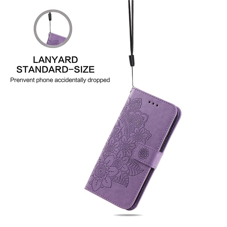 For vivo Y77 5G / Y77e 5G / Y77e (t1) 5G / iQOO Z6 Lite 5G Flower Imprinting Phone Case PU Leather Flip Stand Wallet Cover with Strap - Purple