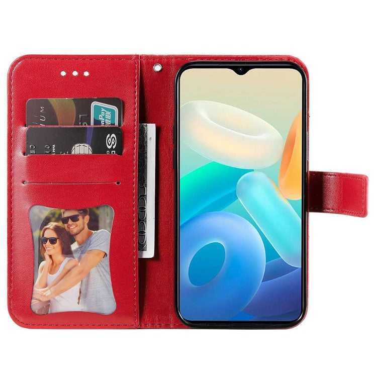 For vivo Y77 5G / Y77e 5G / Y77e (t1) 5G / iQOO Z6 Lite 5G Flower Imprinting Phone Case PU Leather Flip Stand Wallet Cover with Strap - Red