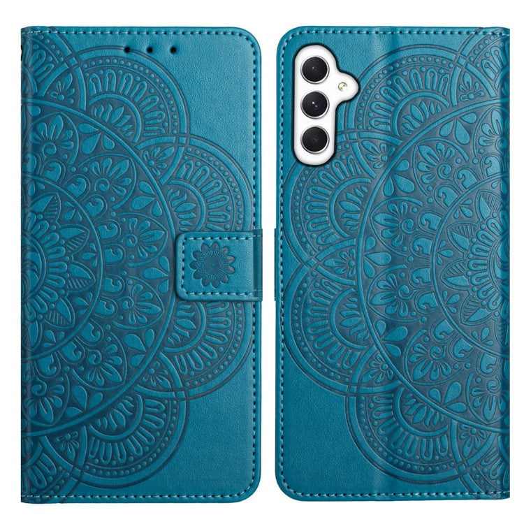 For Samsung Galaxy A26 5G Leather Case with Card Slots Mandala Pattern Phone Cover Stand - Blue