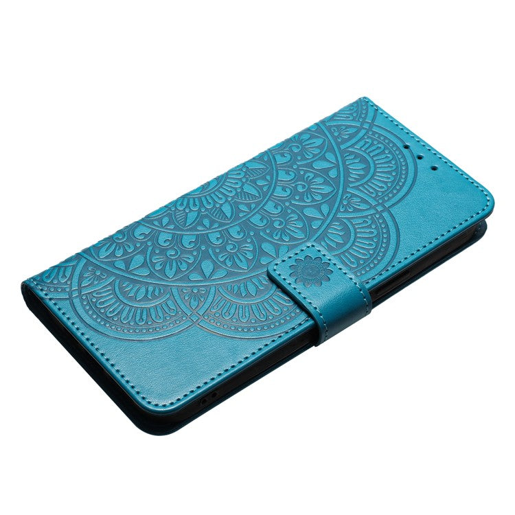 For Samsung Galaxy A26 5G Leather Case with Card Slots Mandala Pattern Phone Cover Stand - Blue