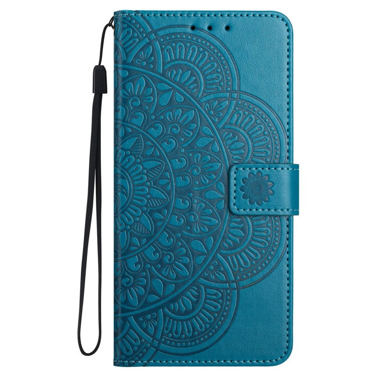 For Samsung Galaxy A26 5G Leather Case with Card Slots Mandala Pattern Phone Cover Stand - Blue