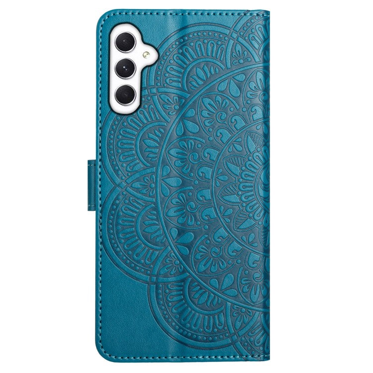 For Samsung Galaxy A26 5G Leather Case with Card Slots Mandala Pattern Phone Cover Stand - Blue