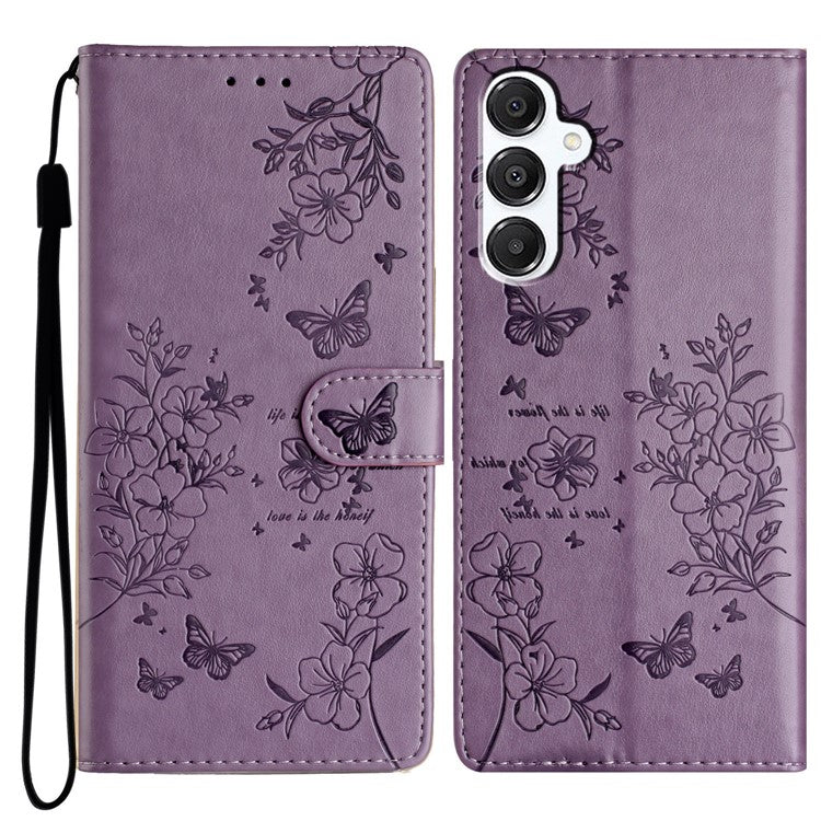 For Samsung Galaxy A26 5G Wallet Phone Case Butterfly Floral Imprint Leather Flip Cover - Purple