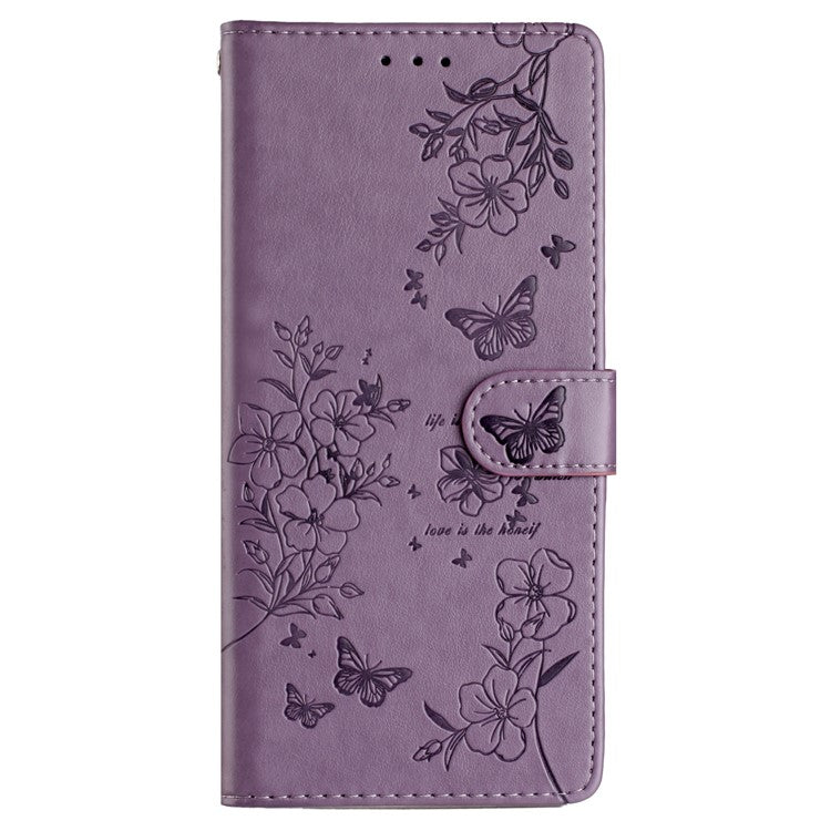 For Samsung Galaxy A26 5G Wallet Phone Case Butterfly Floral Imprint Leather Flip Cover - Purple