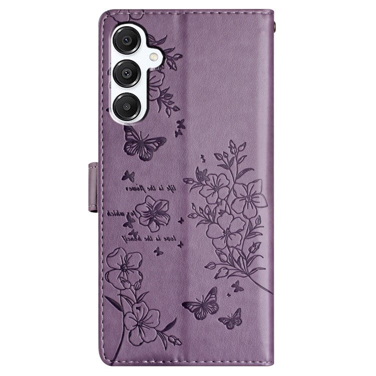 For Samsung Galaxy A26 5G Wallet Phone Case Butterfly Floral Imprint Leather Flip Cover - Purple